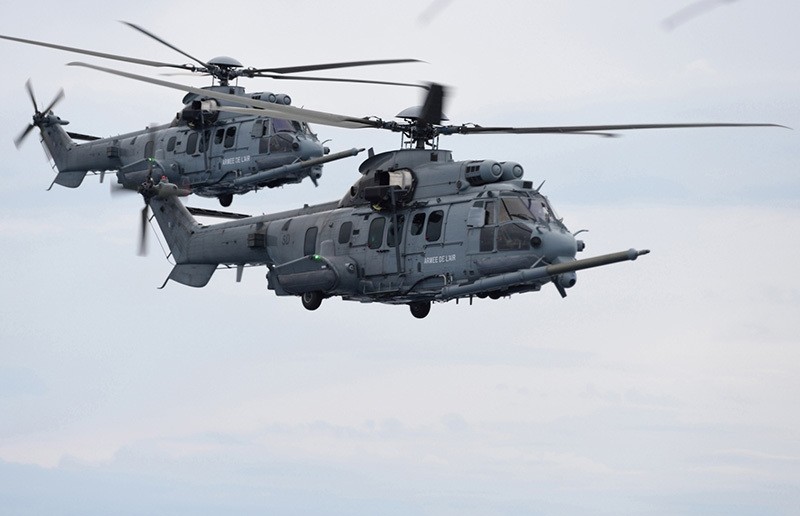 This handout file photo taken and released by Sirpa Air on June 6, 2016 shows French Caracal helicopters flying during an air-to-air refuelling exercise. (AFP Photo)