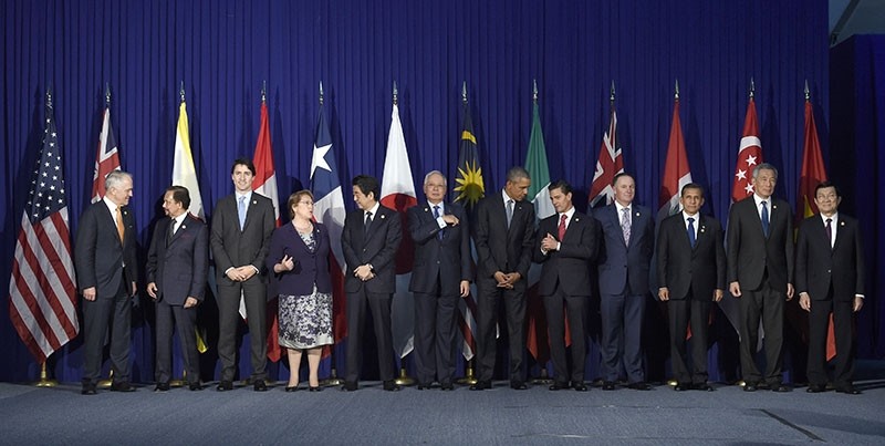  In this Nov. 18, 2015 file photo, U.S. President Barack Obama, center right, and other leaders of the Trans-Pacific Partnership countries pose for a photo in Manila, Philippines. (AP Photo)