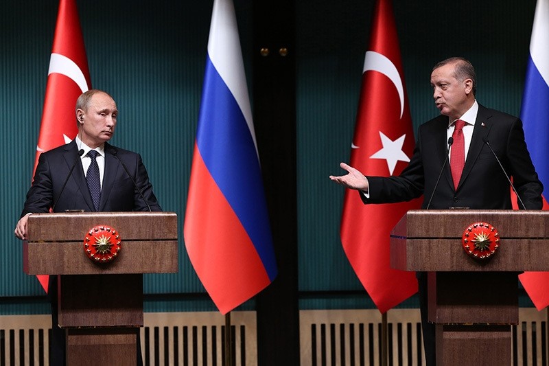 In this file photo dated December 01, 2014, Turkish President Recep Tayyip Erdou011fan holds a joint press meeting with his Russian counterpart Vladimir Putin at the presidential complex in Ankara. (Photo: Sabah/Ali Ekeyu0131lmaz)