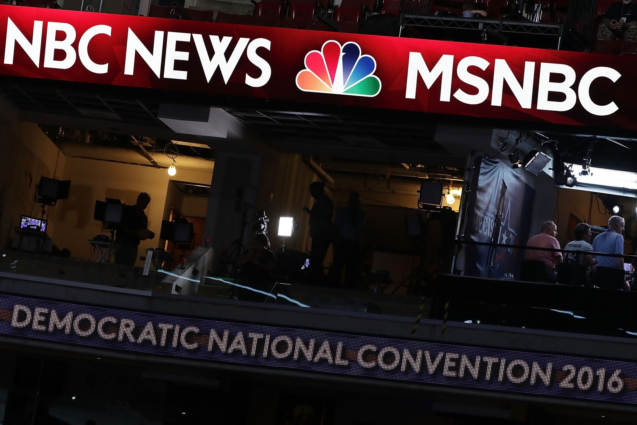 A booth of NBC News and MSNBC is seen at the Wells Fargo Center on July 24, 2016 in Philadelphia, Pennsylvania. (AFP Photo)