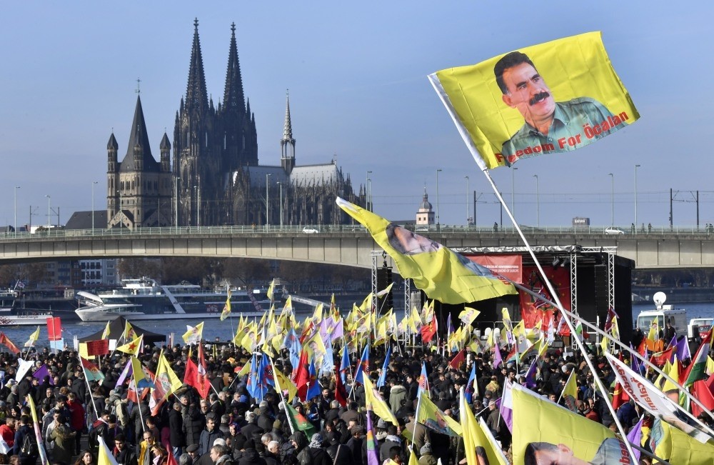 Pro-PKK demonstrators held a rally in Cologne, Germany on Nov. 12 with the banners of PKK leader Abdullah u00d6calan.
