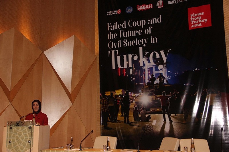 Dr. Esra Albayrak delivering her speech during the event. (AA Photo)
