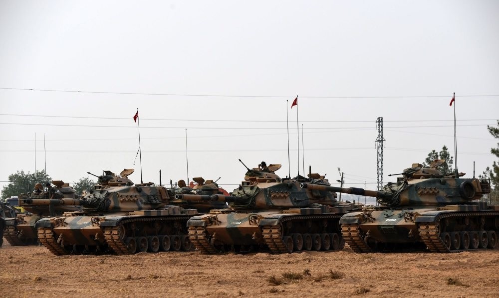 Turkish Army tanks standing in the southern region of Gaziantep, on August 25, 2016, just before the start of Operation Euphrates Shield, to clear Turkeyu2019s southern border of Daesh. 
