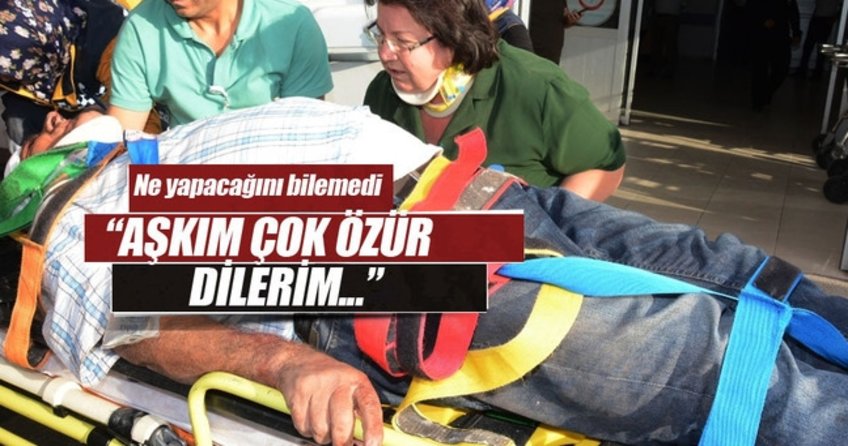 Kaza yaptı, eşinin elini öpüp özür diledi
