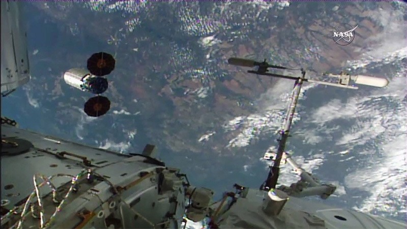 This June 14, 2016 NASA TV image shows the Orbital ATK Cygnus spacecraft as it departs the International Space Station after its release from the Canadarm2 (AFP Photo)