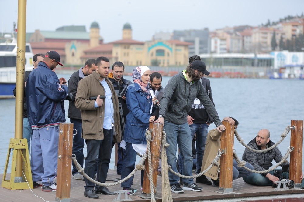Samah Safi Bayazid (C) on a film set in Istanbul.