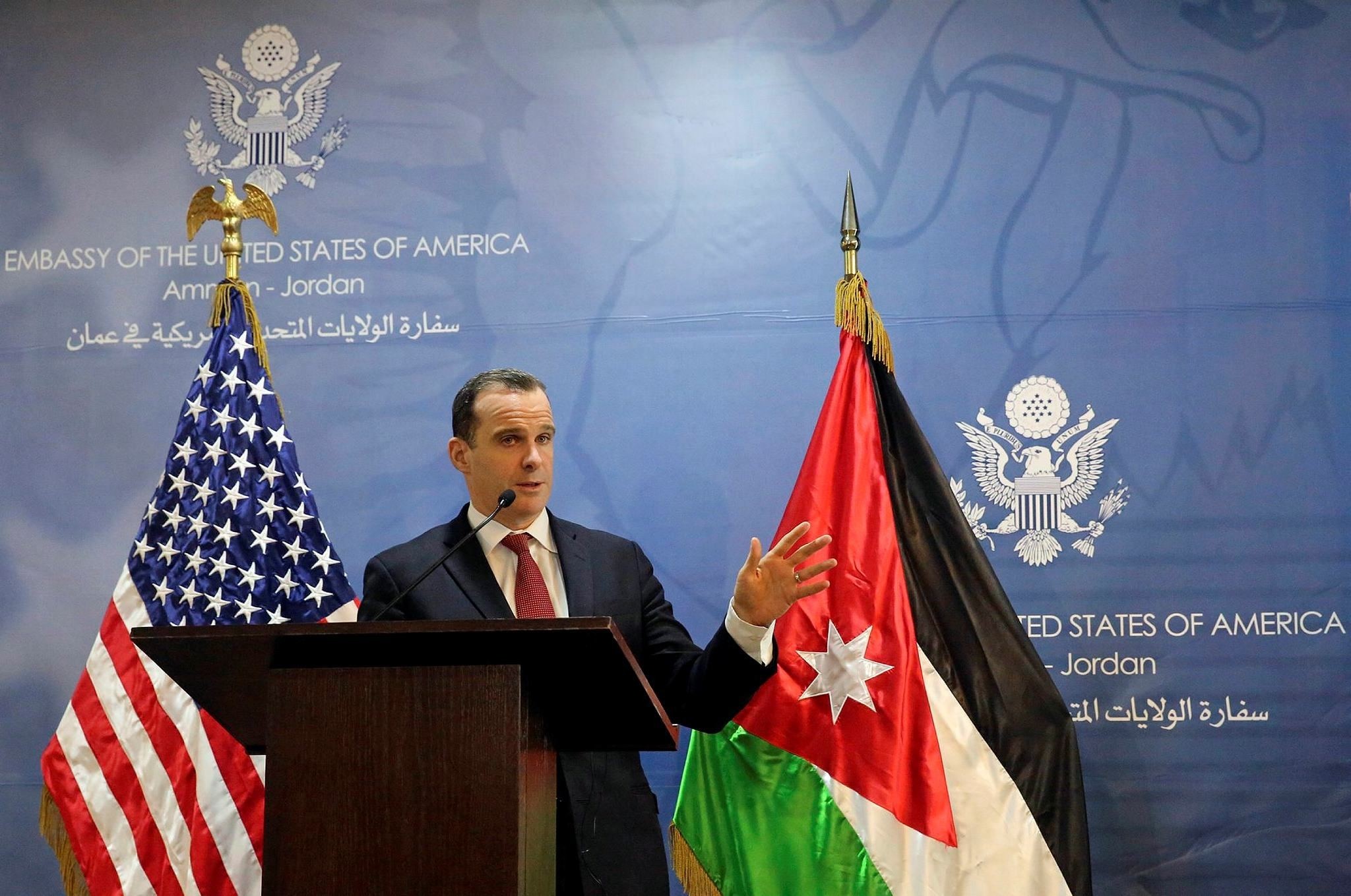 Brett McGurk, the White House envoy to the U.S.-led military coalition against Daesh, speaks during a press conference at the U.S. Embassy in Amman, Jordan, Sunday, Nov. 6, 2016. (AP Photo)