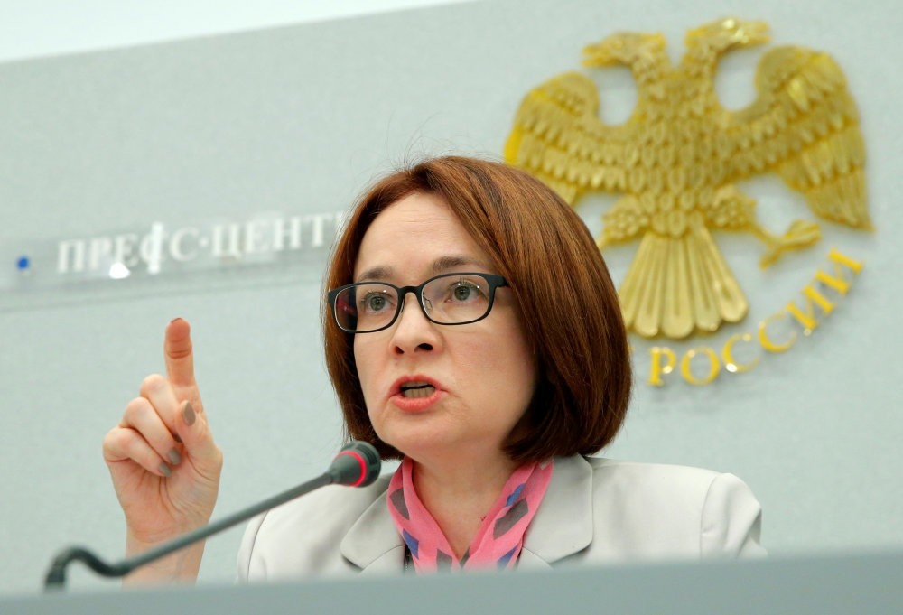 Russia's Central Bank Governor Elvira Nabiullina speaks during a news conference in Moscow on Friday. (Reuters Photo)