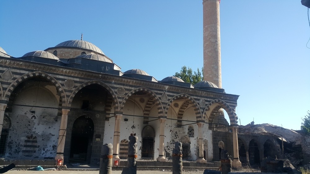 A mosque in the Sur district heavily damaged in terror attacks. Bullet holes on its walls are a dire reminder of the months-long terror campaign by the PKK that has left much of the district in ruins.