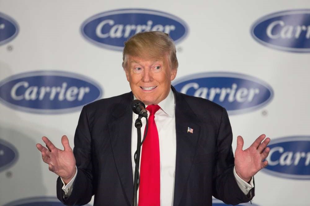 President-elect Donald Trump speaks to workers at Carrier air conditioning and heating in Indianapolis.