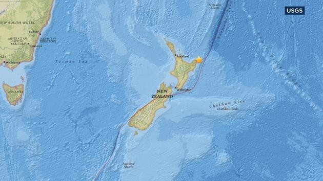  A map from the U.S. Geological Survey shows the location of an earthquake that struck off the coast of New Zealand on Thursday, Sept. 1, 2016. (USGS Photo)