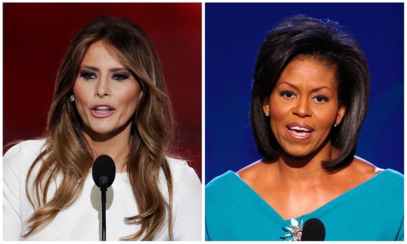 Melania Trump's well-received speech Monday to the RNC contained passages that match nearly word-for-word the speech of Michelle Obama. (AP Photos)