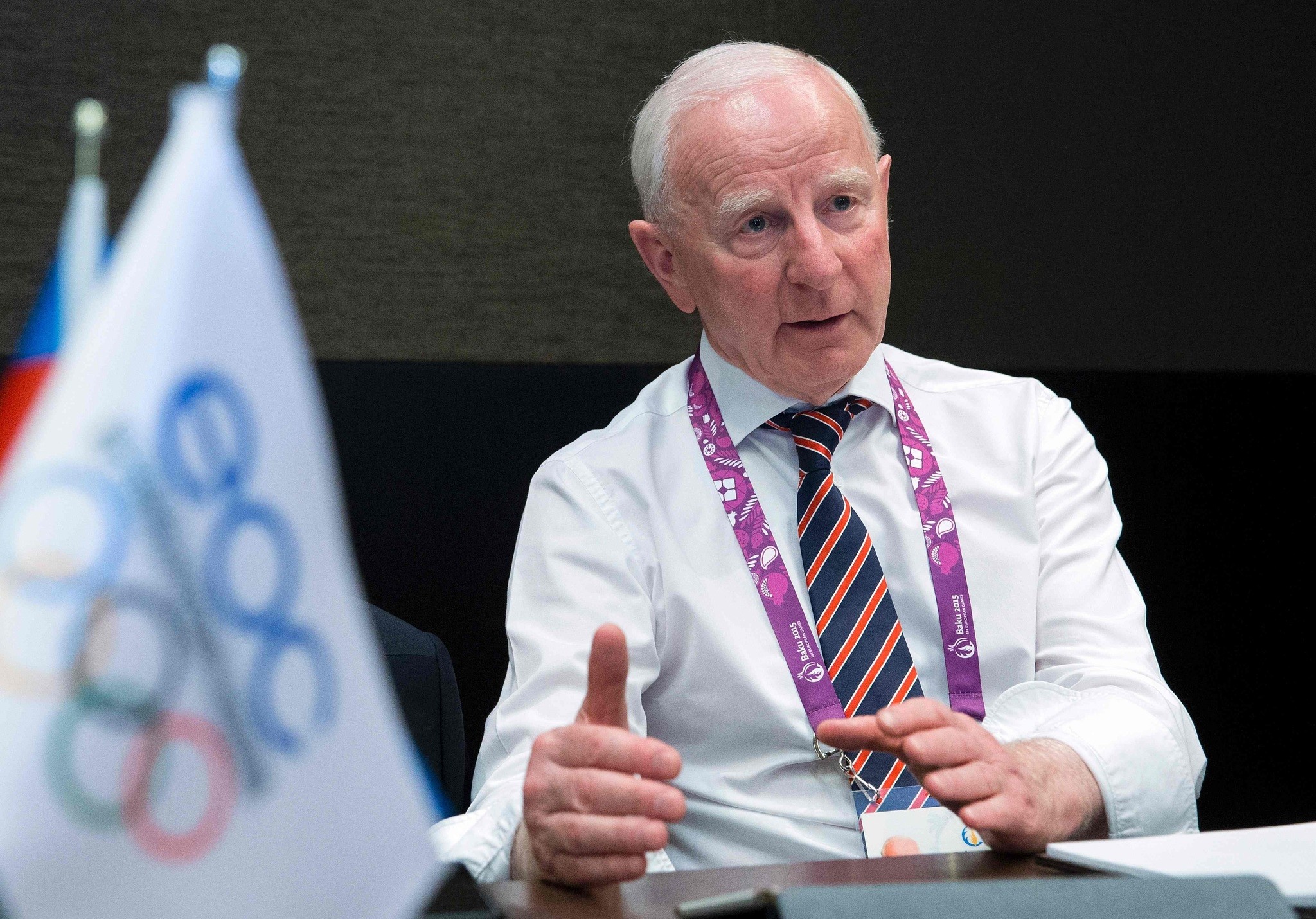 This file photo taken on June 24, 2015 shows President of the European Olympic Committees (EOC) Patrick Hickey of Ireland speaking during an interview at the 2015 European Games in Baku. (AFP Photo)