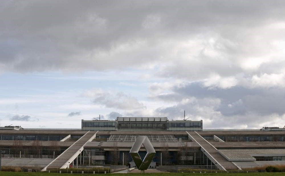 The logo of French car manufacturer Renault is seen in front of the companyu2019s research center, the Technocentre, in Guyancourt, near Paris.