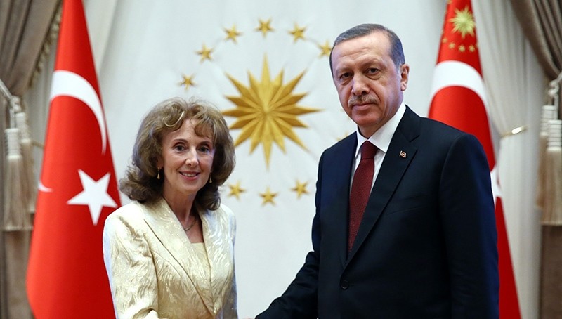 In this file photo from June 16, 2015, Slovakian envoy Anna Turenicova (Left) shakes hands with President Recep Tayyip Erdou011fan (AA Photo)