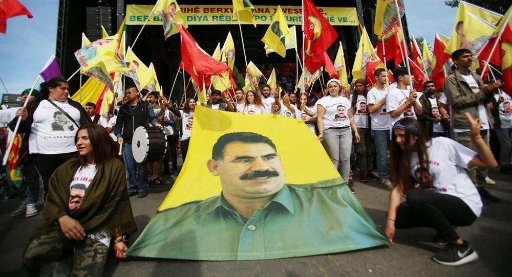 A group of terror supporters organize a gathering freely in Cologne, demonstrating PKK leader u00d6calan's posters and PKK banners