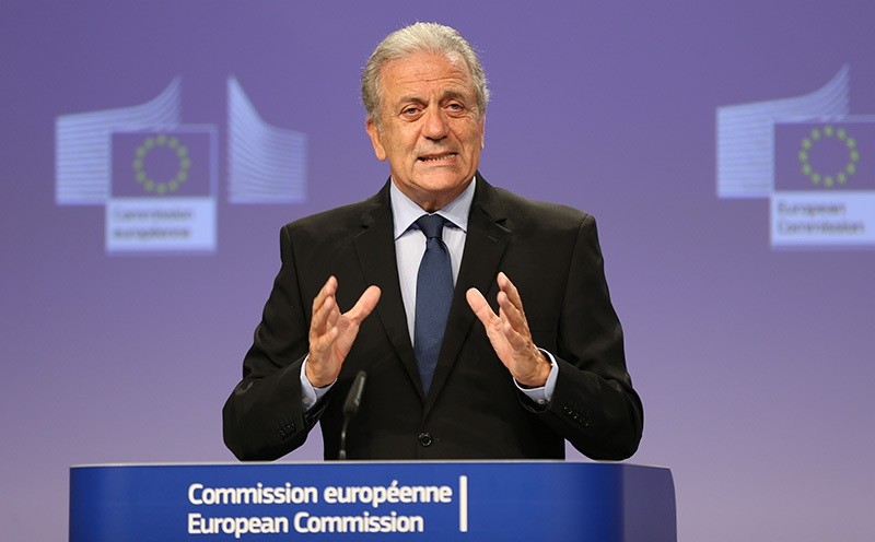 EU Migration Commissioner Dimitris Avramopoulos at a press meeting in Brussels (AA Photo)