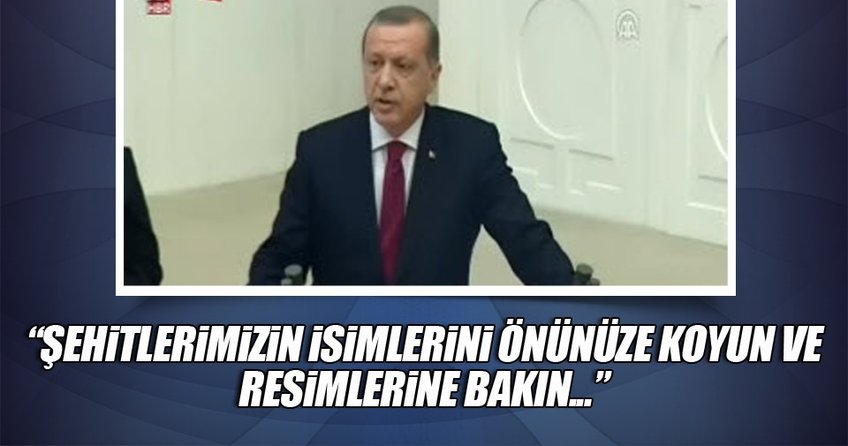 Erdoğan: Şehitlerimizin ismini önünüze alıp resimlerine bakın