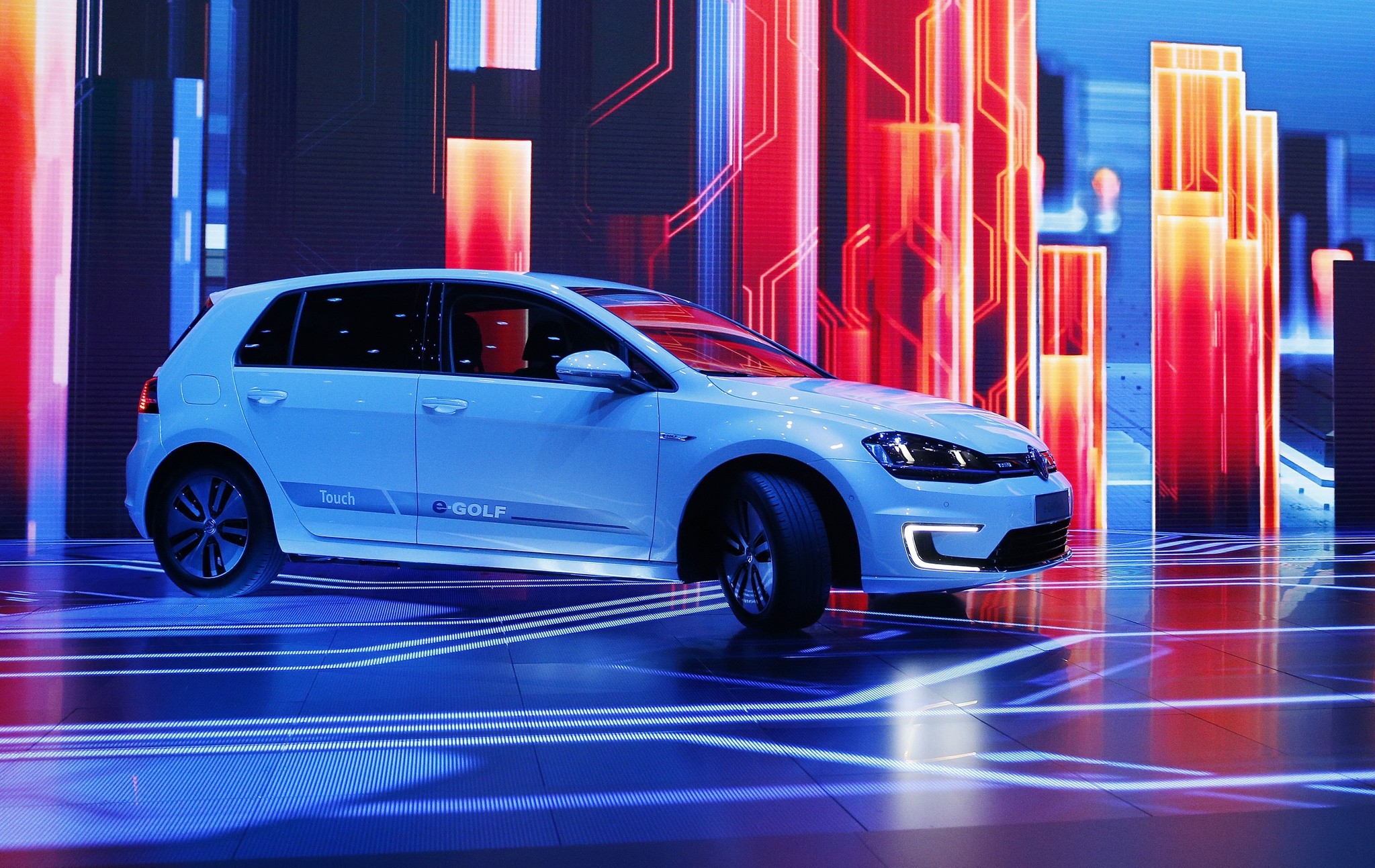 In this Jan. 5, 2016 file photo Volkswagen unveils the e-Golf Touch electric car during a keynote address at CES International in Las Vegas, United States. (EPA Photo)