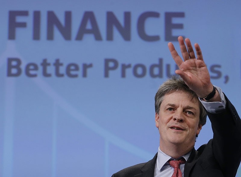Jonathan Hill during a press conference at the EU Commission headquarters in Brussels, Belgium (EPA)