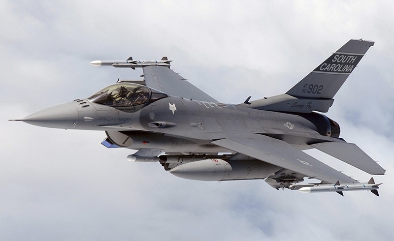F-16 pilot from the 169th Fighter Wing, South Carolina Air National Guard flies a training mission in the KIWI MOA airspace over the cost of North Carolina Cost . (U.S. Air Force photo SMSgt Thomas Meneguin)