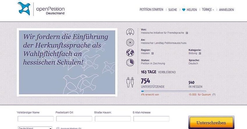 Frankfurtta Türkçe dersi için imza kampanyası