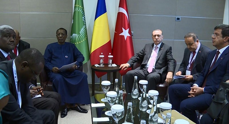 President Recep Tayyip Erdou011fan with his Chadian counterpart Idriss Deby Itno at the Turkey-Africa Economic Business Forum in Istanbul. Nov. 2, 2016. (DHA Photo)