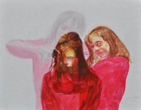 Malkou00e7 works with acrylic paint on canvas regarding the context and form, mostly paints human and animal figures, and utters todayu2019s main visible but unsaid problems by using these side-by-side figures, taking depth of field into consideration.