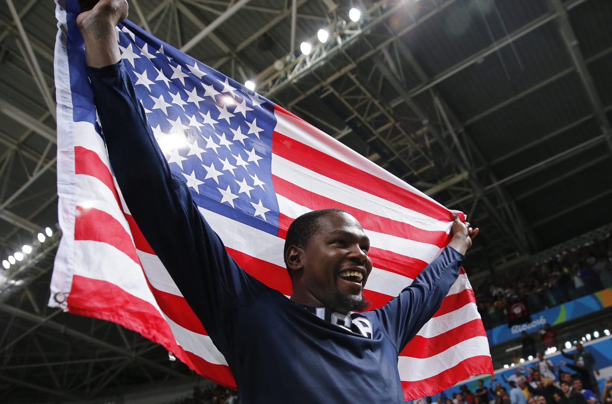 Kevin Durant of the USA celebrates after winning the men's Basketball gold medal game between Serbia and the USA at the Rio 2016 Olympic Games. (EPA Photo) 