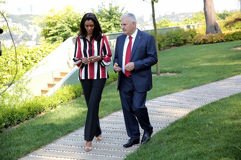 PM Binali Yu0131ldu0131ru0131m became a host of BBC World's Zeinab Badawi on Wednesday. Photo taken in Vahdettin Mansion, Istanbul, July 13, 2016. (AA Photo)