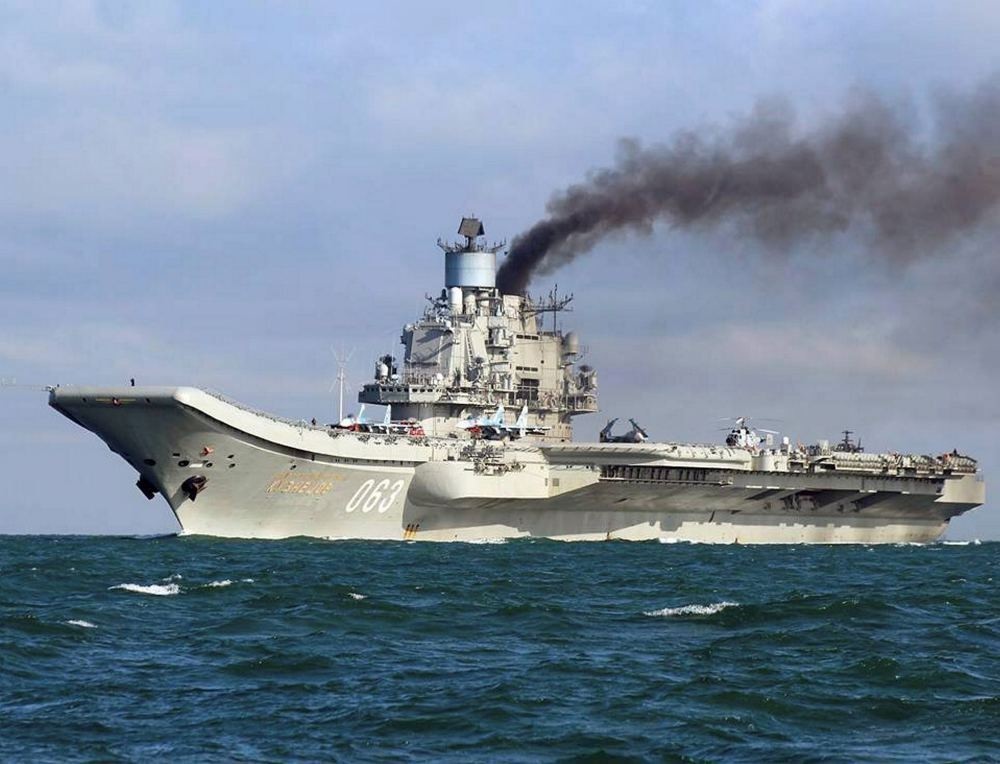 Russian aircraft carrier Admiral Kuznetsov en route to the eastern Mediterranean.