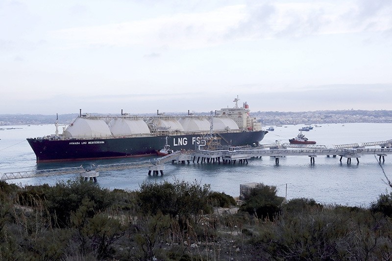 The Armada LNG Mediterrana floating storage tanker is moored by a jetty near the Delimara power station in Marsaxlokk Harbour, Delimara, Malta, Oct. 10 2016. (EPA Photo)