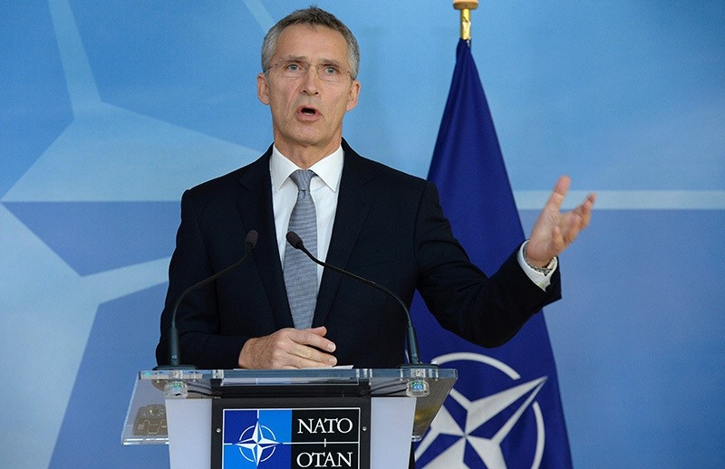 NATO Secretary General Jens Stoltenberg speaks during a press conference with chairman of the Presidency of Bosnia Herzegovina at the NATO headquarters (AFP Photo)