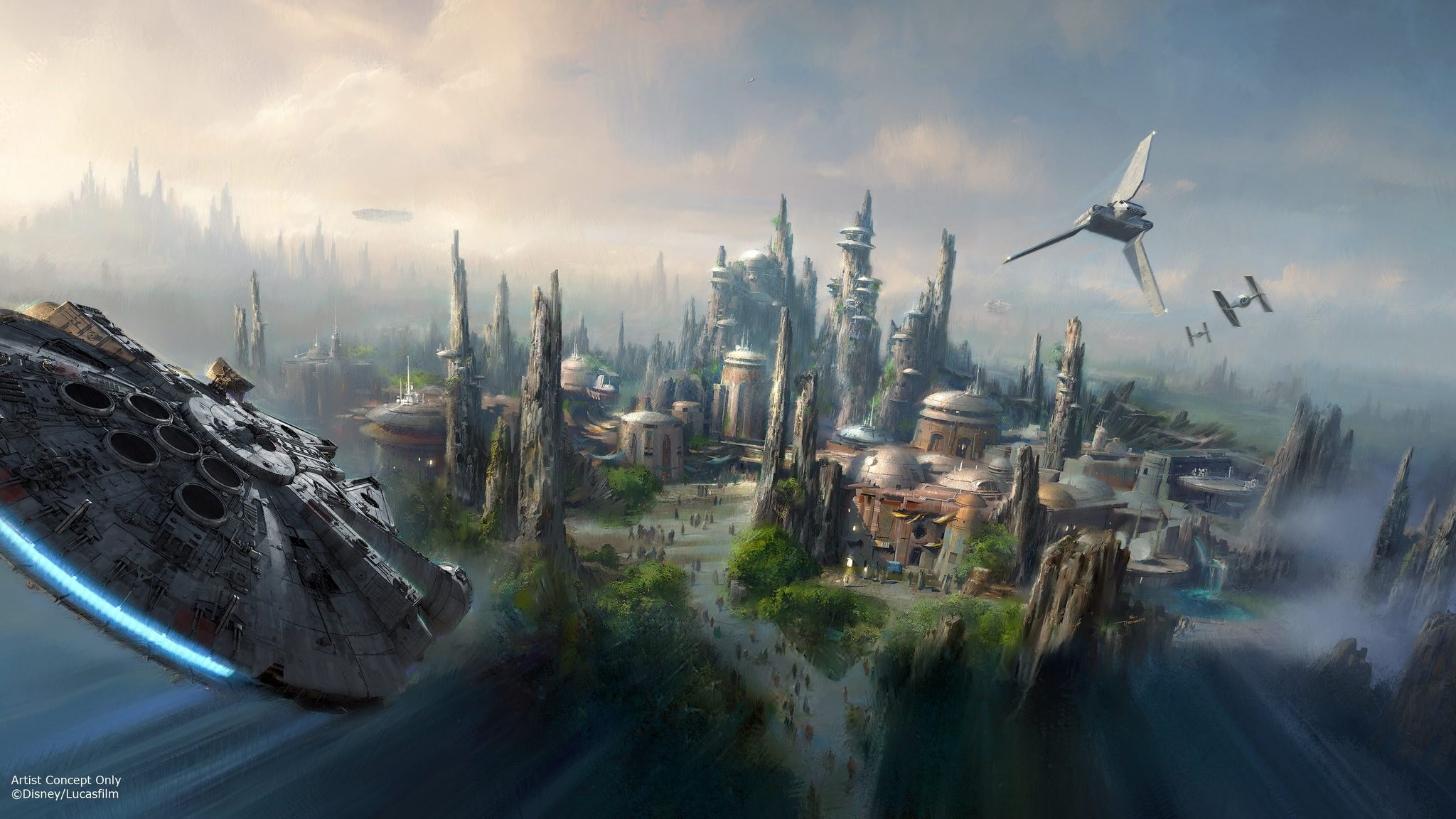 This image provided by Disney parks shows the Star Wars-themed lands will be coming to Disneyland park in California and Disneyu2019s Hollywood Studios in Orlando. (AP Photo)