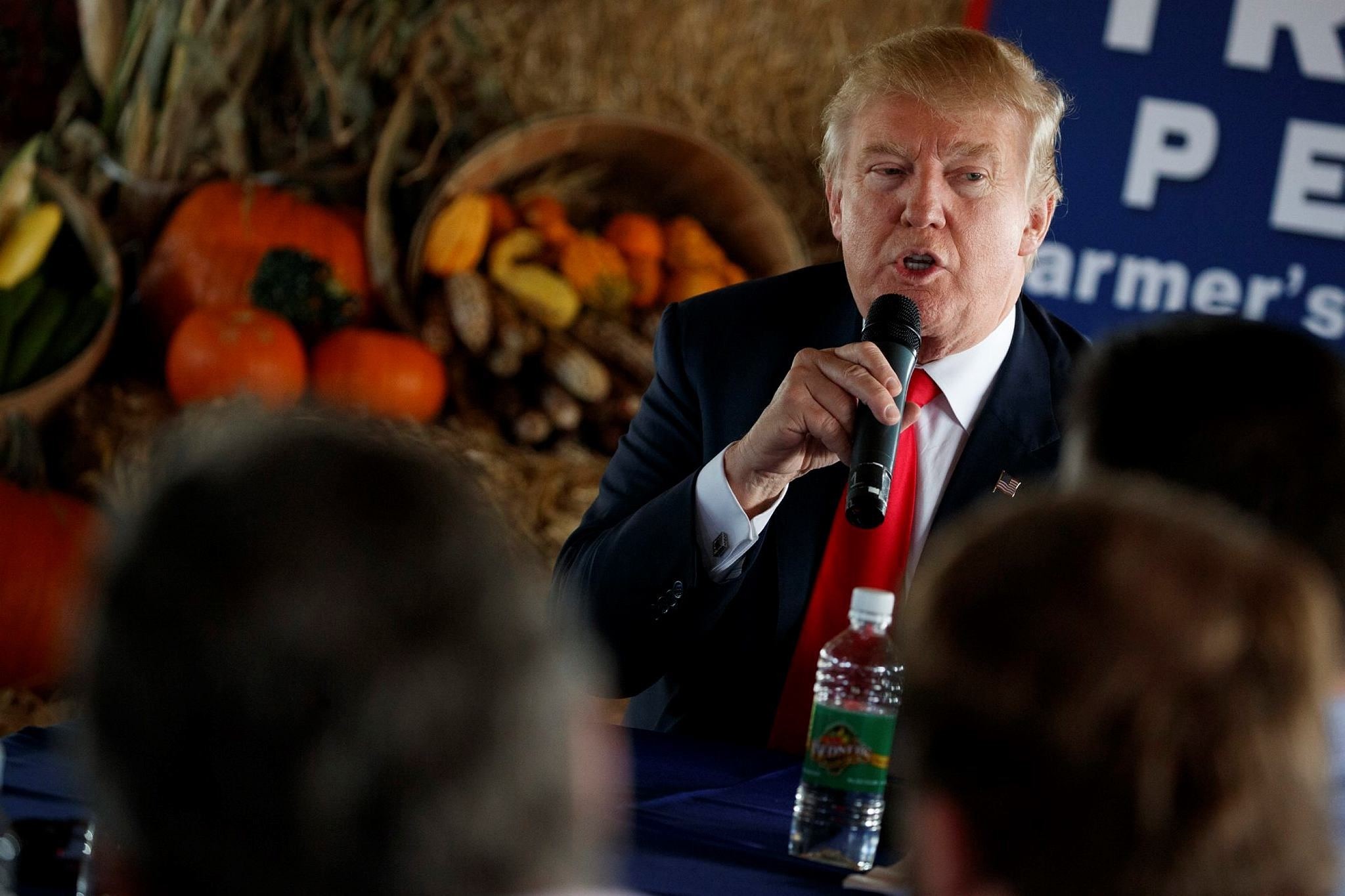 epublican presidential candidate Donald Trump speaks during a meeting with local farmers at Bedners Farm Fresh Market, Monday, Oct. 24, 2016, in Boynton Beach, Fla. (AP Photo)