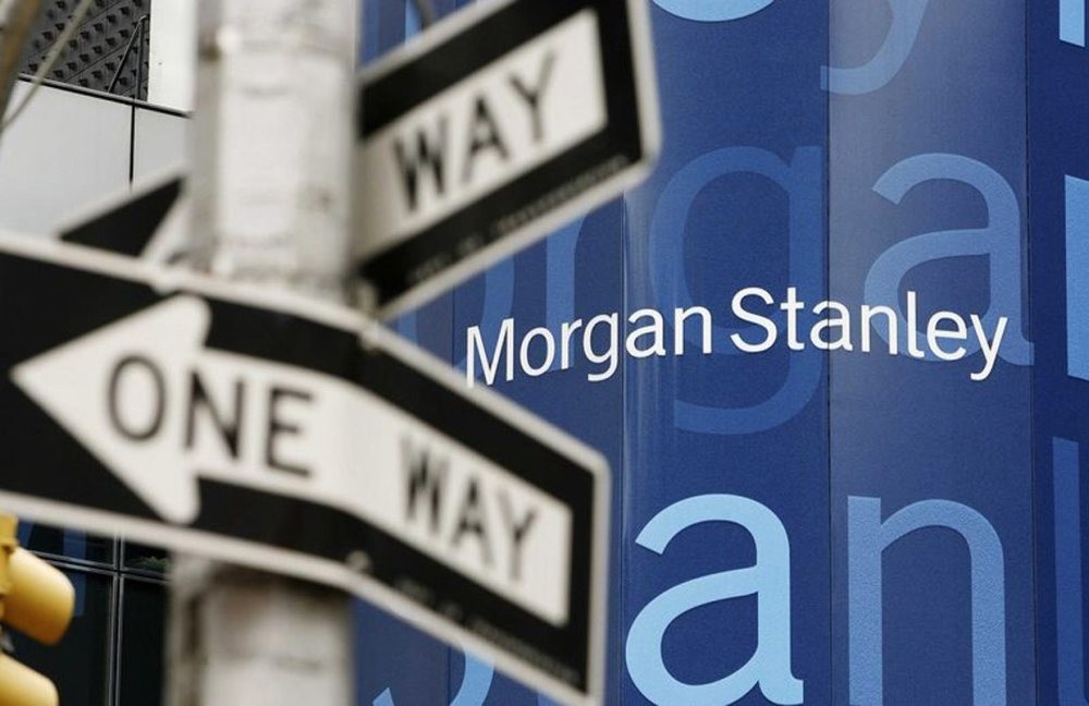 A street sign is seen near the Morgan Stanley worldwide headquarters building in New York.