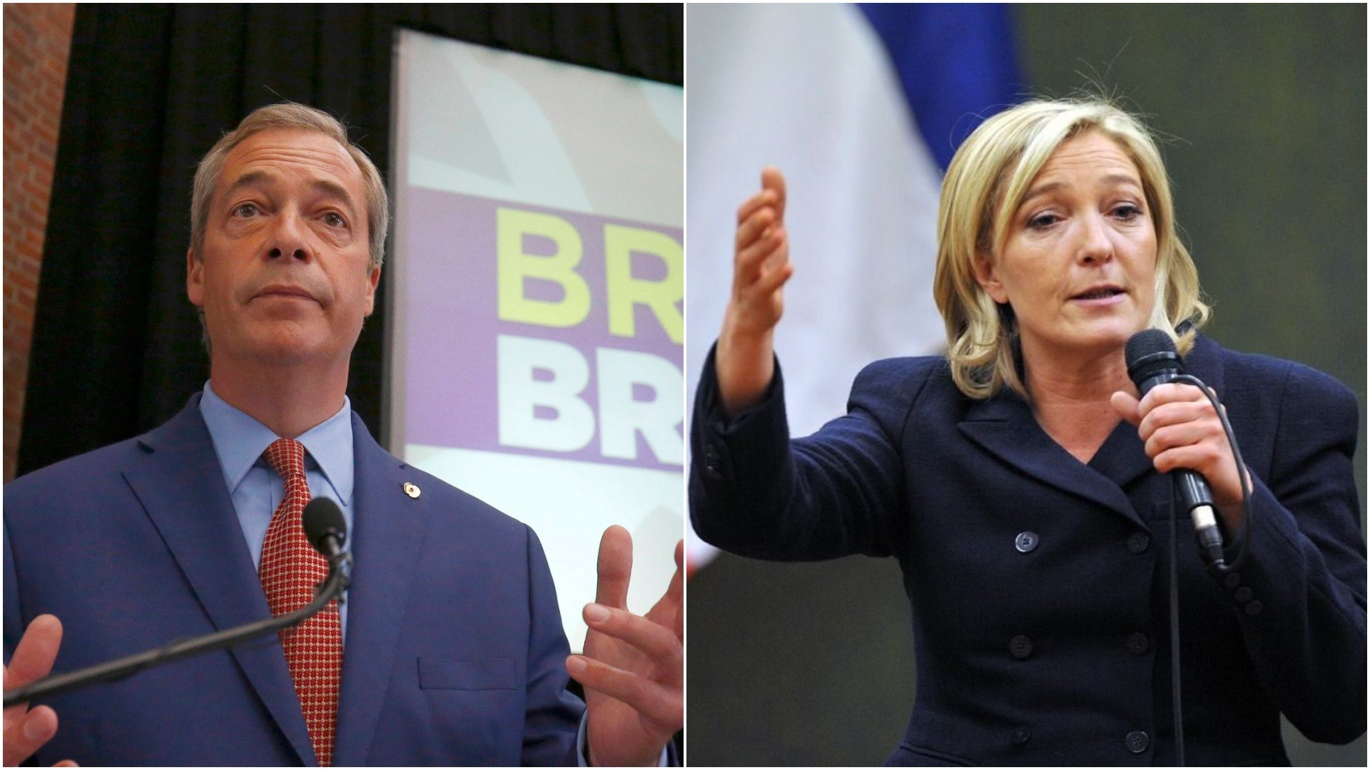 Photo combination shows former UKIP leader Nigel Farage (L) and National Front party leader Marine Le Pen.  