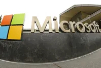 This July 3, 2014, file photo, shows the Microsoft Corp. logo outside the Microsoft Visitor Center in Redmond, Wash. Silicon Valley. (AP Photo)