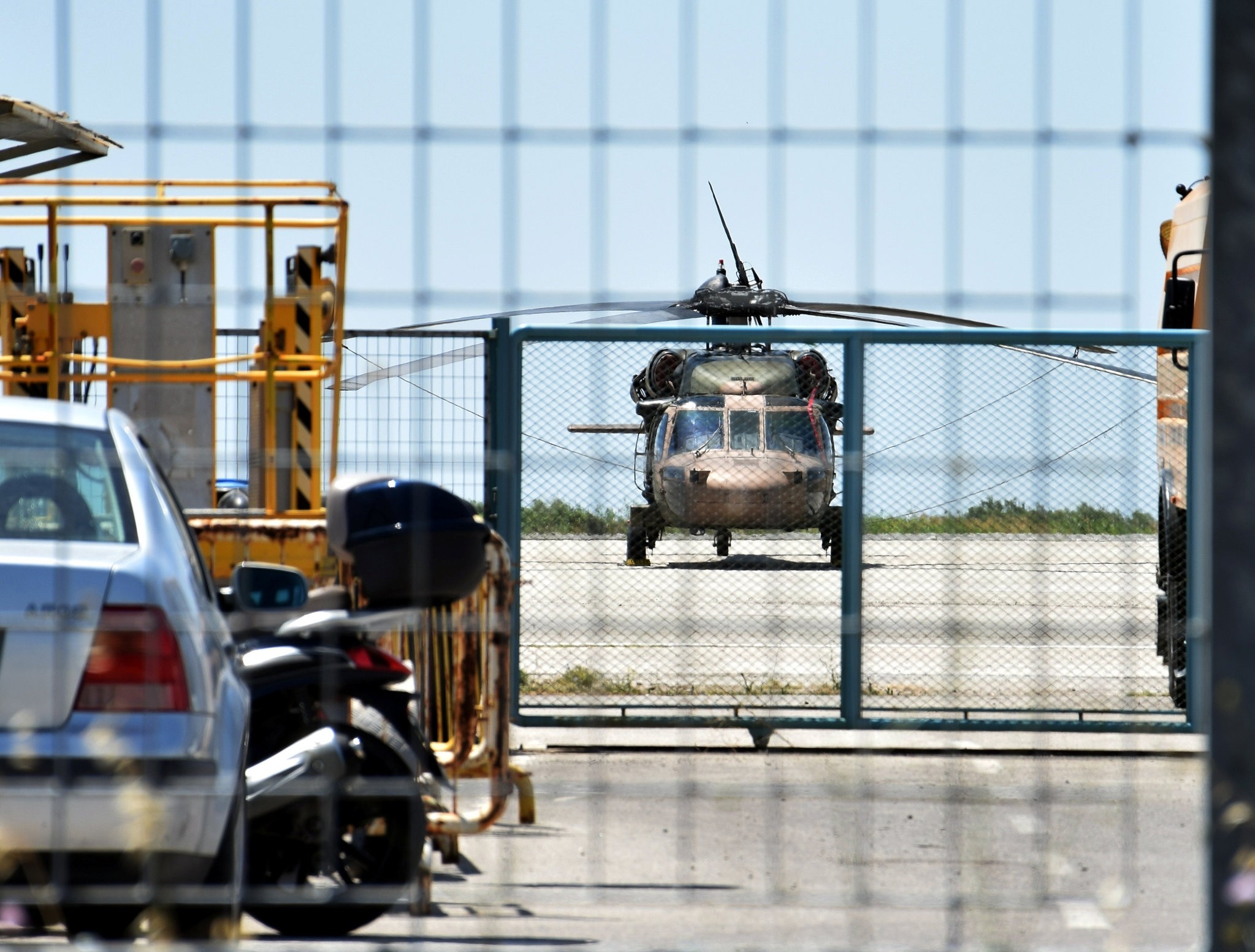 A Turkish military helicopter lands in the northern Greek city of Alexandroupolis with eight men on board who have requested political asylum after the attempted coup in Turkey, July 16, 2016.  (Reuters Photo)