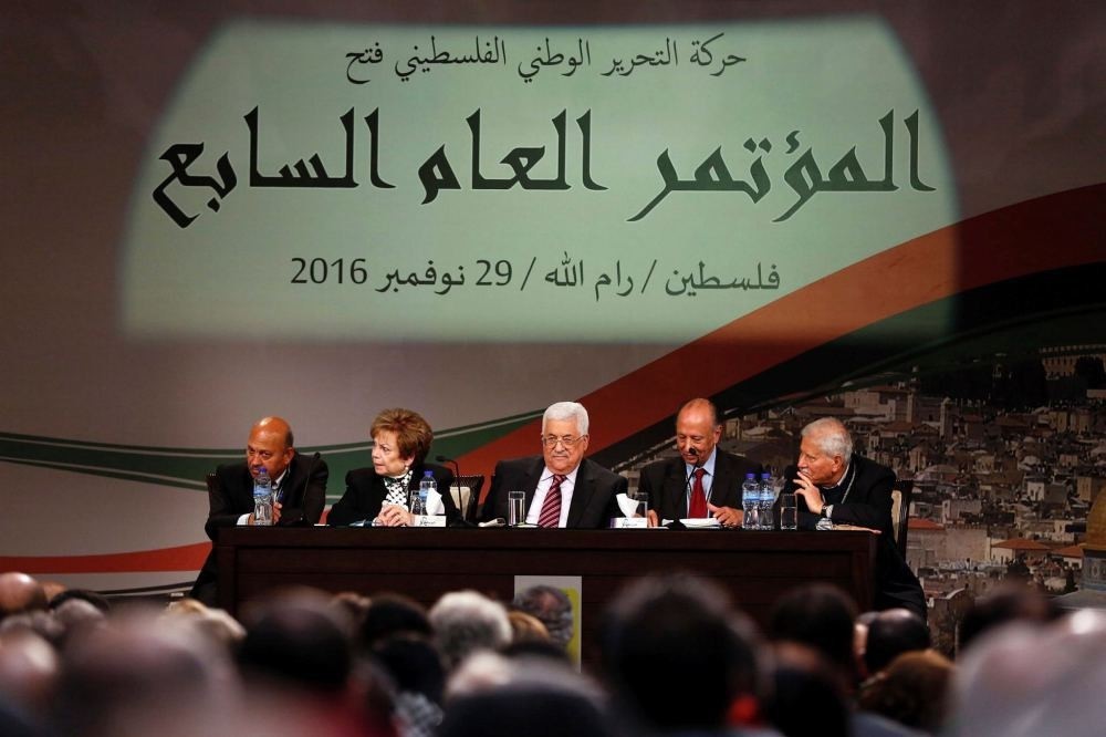 Palestinian president Mahmud Abbas looks on during the opening ceremony of the 7th Fatah Congress on Nov. 29 at the Muqataa, the Palestinian Authority headquarters, in the West Bank city of Ramallah.