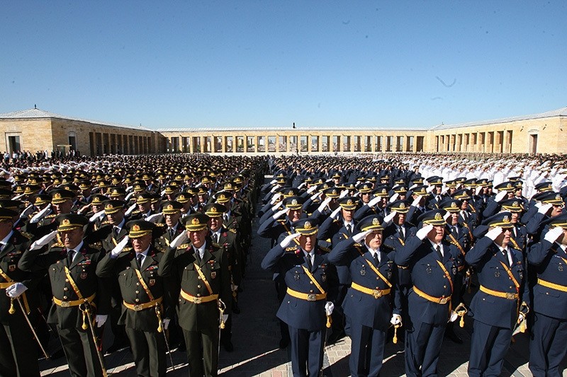 This file photo dated August 30, 2012 shows Turkish military officers lined up for the Victory Day ceremony at the courtyard of Republic's founder Mustafa Kemal Atatu00fcrk. (Photo: Sabah / Ali Ekeyu0131lmaz)
