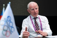 This file photo taken on June 24, 2015 shows President of the European Olympic Committees (EOC) Patrick Hickey of Ireland speaking during an interview at the 2015 European Games in Baku. (AFP Photo)
