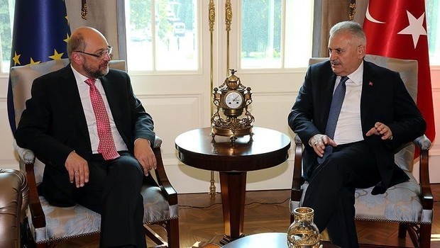 Turkish Prime Minister Binali Yildirim and President of the European Parliament, Martin Schulz at u00c7ankaya Prime Ministerial Office during their meeting in Ankara, on September 1, 2016.