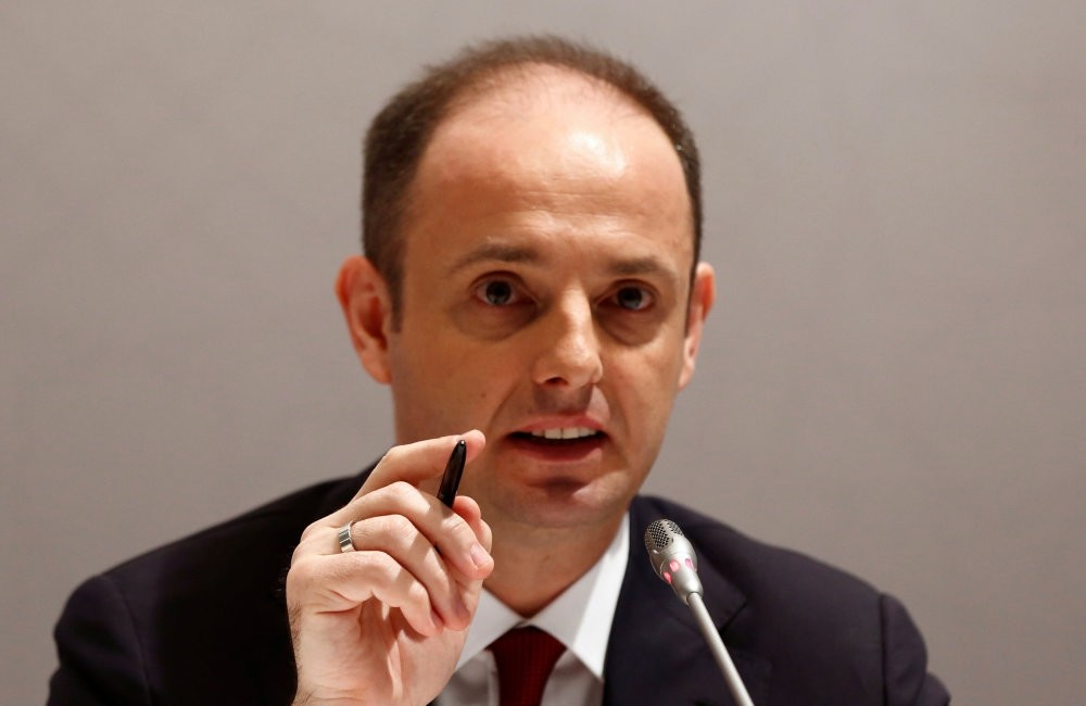 CBRT Governor Murat u00c7etinkaya speaks at a press conference in Istanbul last month.