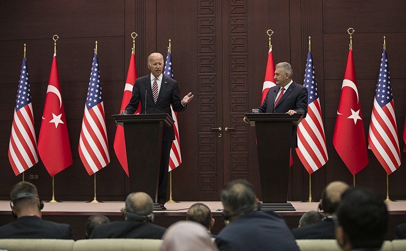 Prime Minister Binali Yu0131ldu0131ru0131m (right), US Vice President Joe Biden at a joint press conference in Ankara on August 24, 2016 (AA Photo)