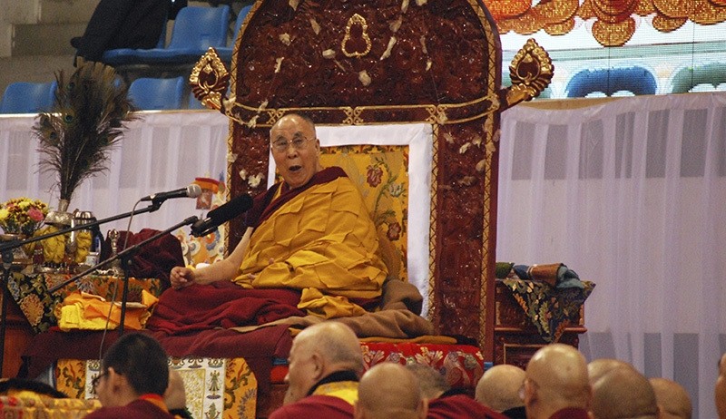 The Dalai Lama preaches to Mongolians at the Sports Palace in Ulaanbaatar in Mongolia, Sunday, Nov. 20, 2016. (AP Photo)