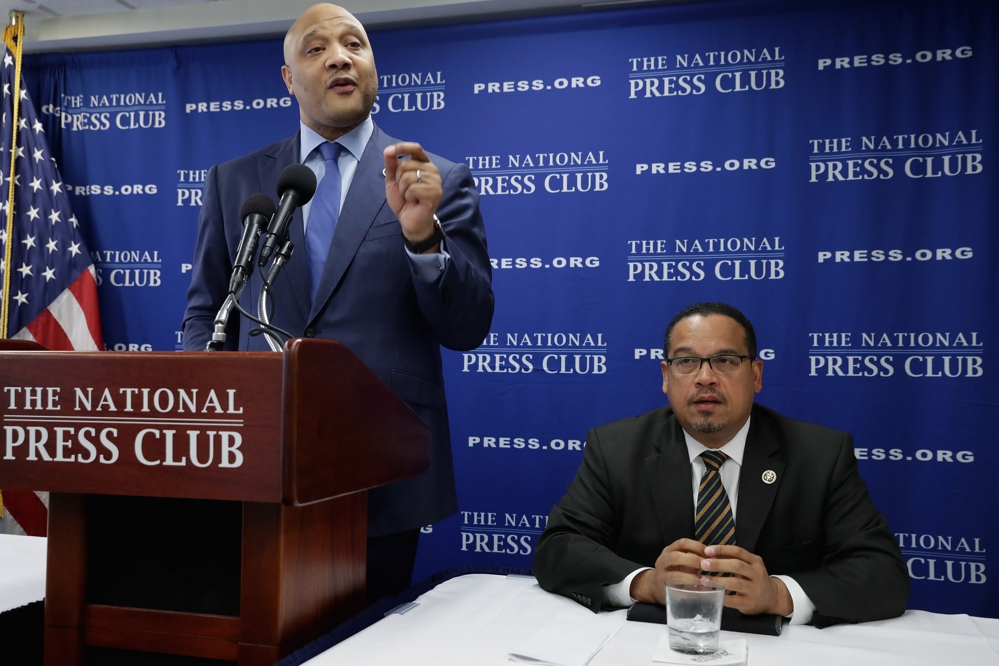 The only two Muslim members of Congres, Rep. Keith Ellison (D-MN) (R) and Rep. Andre Carson (D-IN) (Getty/AFP Photo)