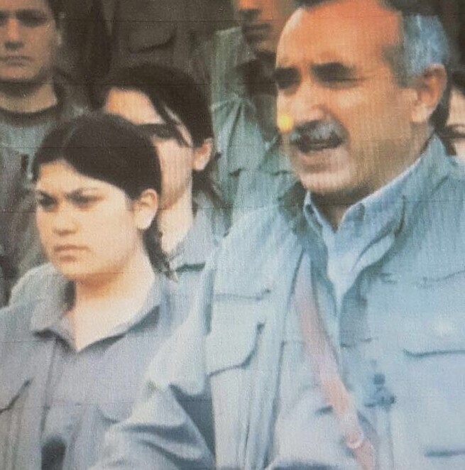 Ebru Fu0131rat seen standing next to Murat Karayu0131lan, who is one of the PKK terrorist organizationu2019s co-founders and has been acting leader since its original founder and leader, Abdullah u00d6calan, was captured in 1999  File Photo
