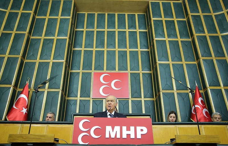 MHP Chairman Devlet Bahu00e7eli addressing his party members at the parliamentary group meeting in Ankara on November 15, 2016.  (AA Photo)