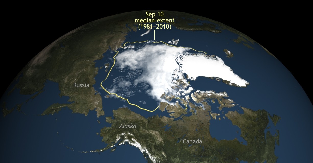This image provided by the National Snow & Ice Data Center shows Arctic Sea ice. Arctic sea ice this summer shrank to its second lowest level since scientists started to monitor it by satellite. (National Snow & Ice Data Center via AP)